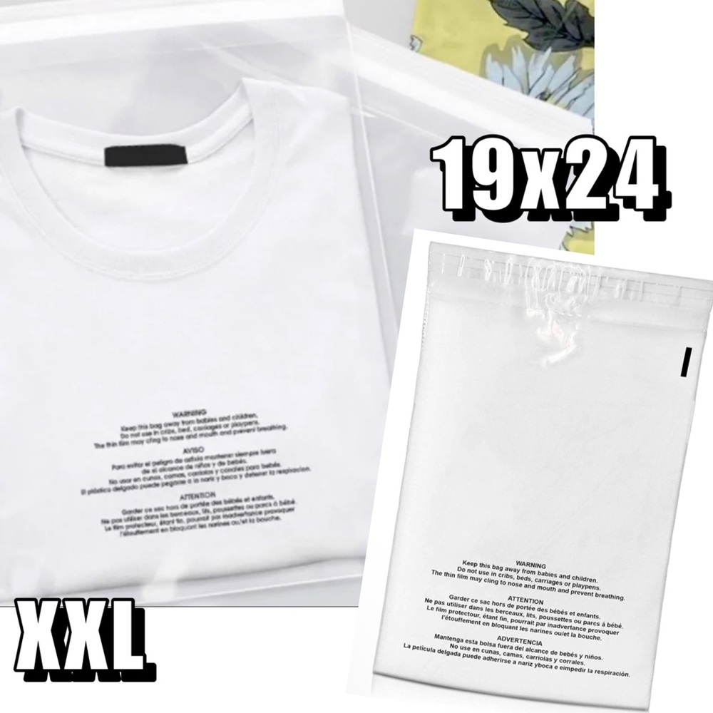25 XL - - (25) 19x24 XXL Clear Self Sealing Poly Bags Mailers with Warning Large